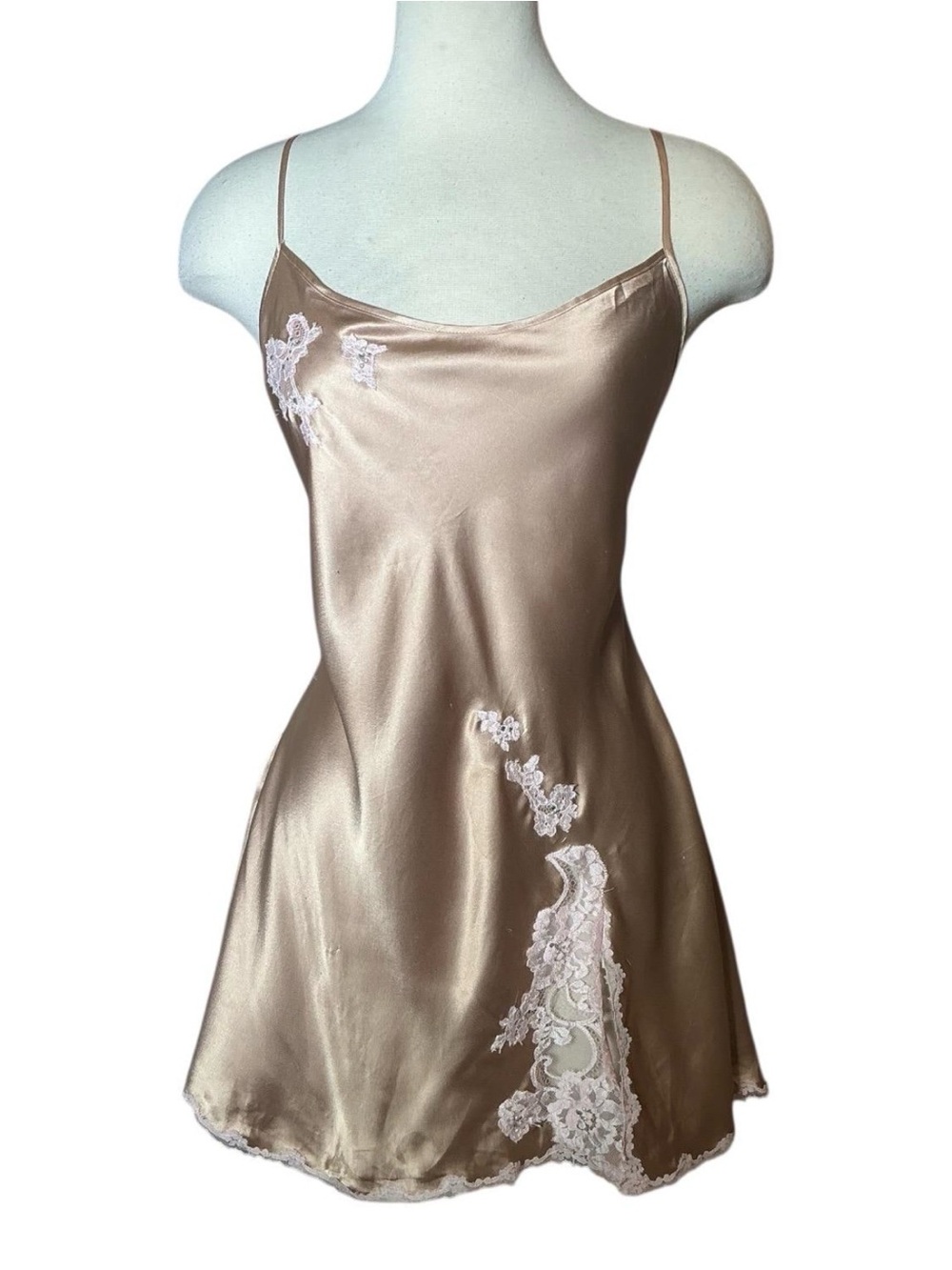 Vintage Y2K Victoria's Secret Lace Trim Rhinestone Cami Slip Dress